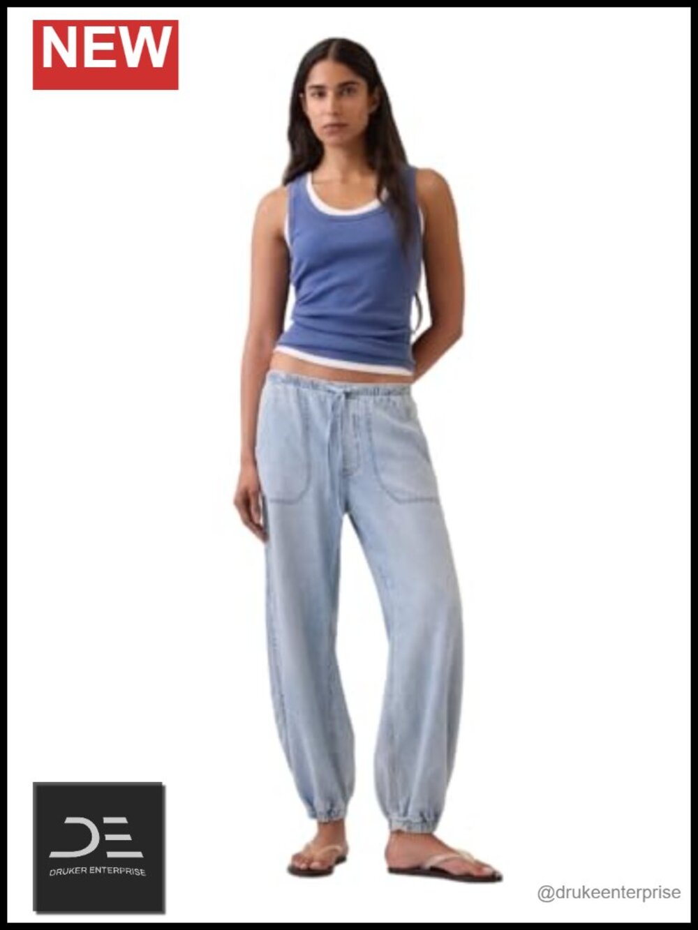 High Rise Pull-on Barrel Denim Jeans Ankle Length Non-stretch Cotton Tencel